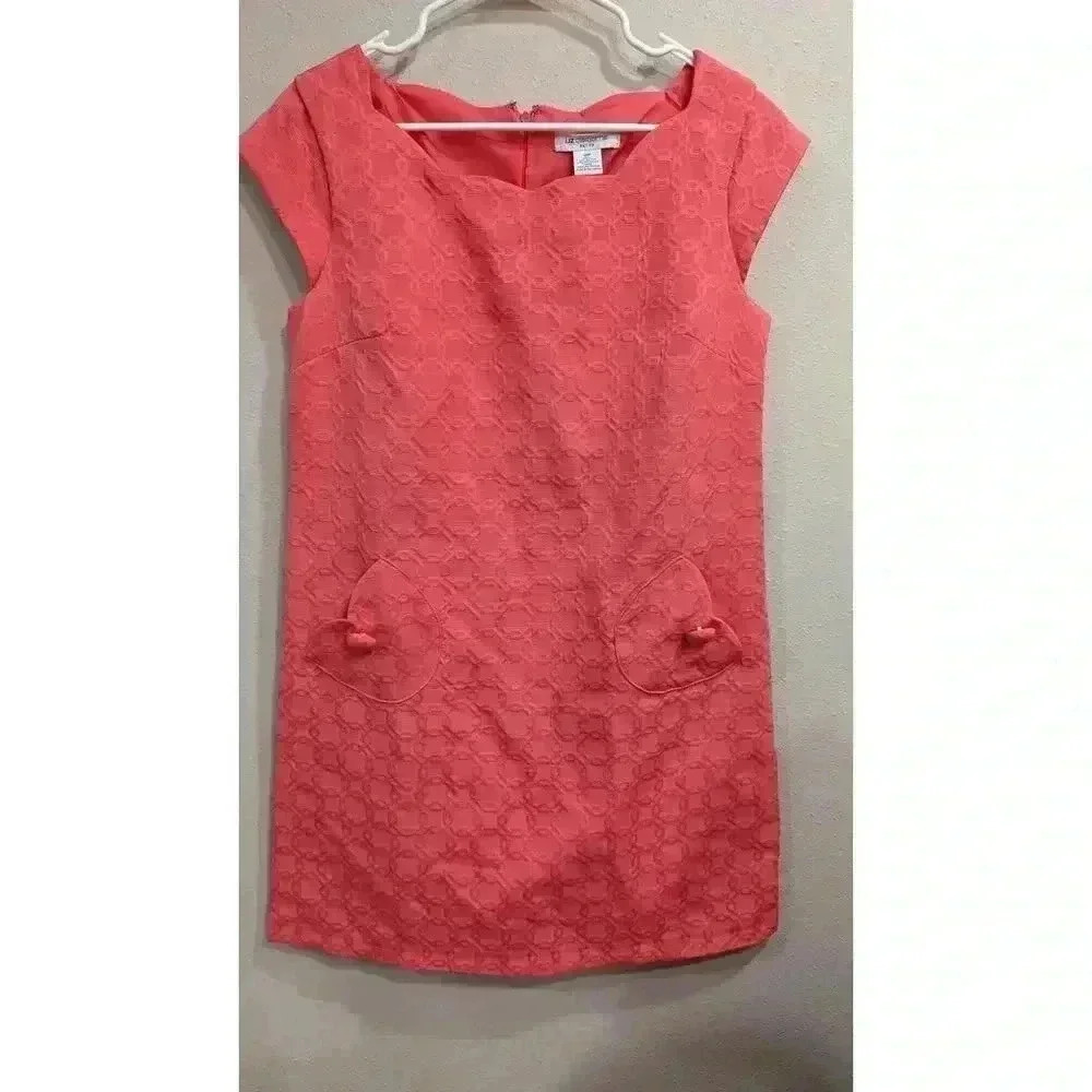 CORAL pink cap sleeve A
line dress w/ tulip pockets Liz Claiborne Size 12 petite